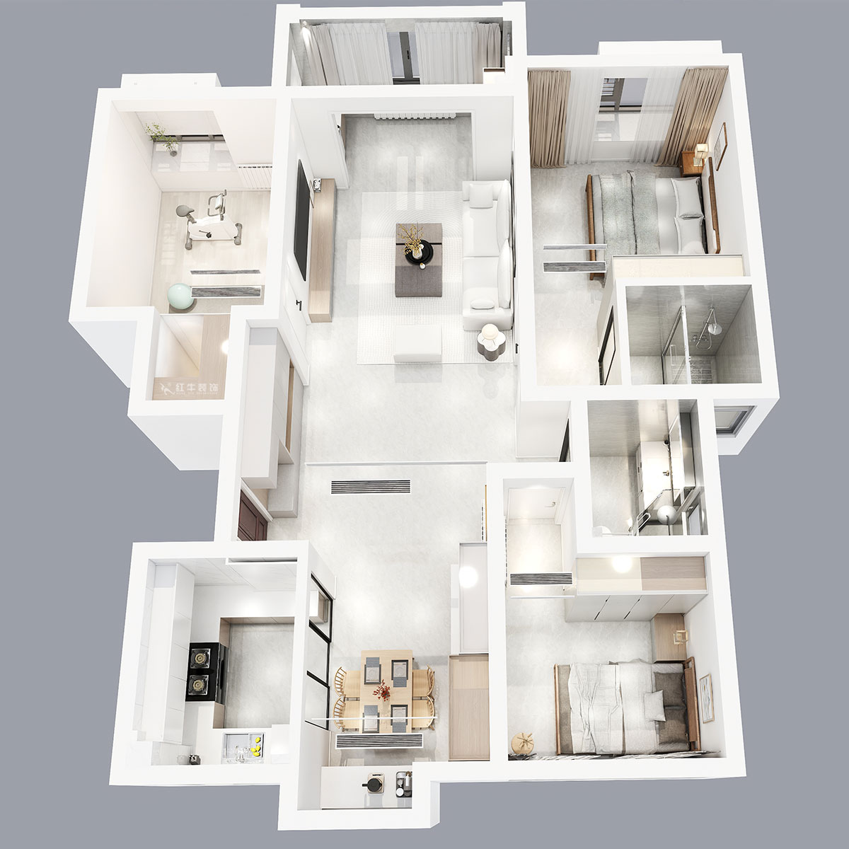 張智猿｜啟迪城博園1-302-114㎡-現(xiàn)代風(fēng)格｜3室2廳1衛(wèi)｜新房裝修｜定制家｜全包17萬｜00_06鳥瞰圖1