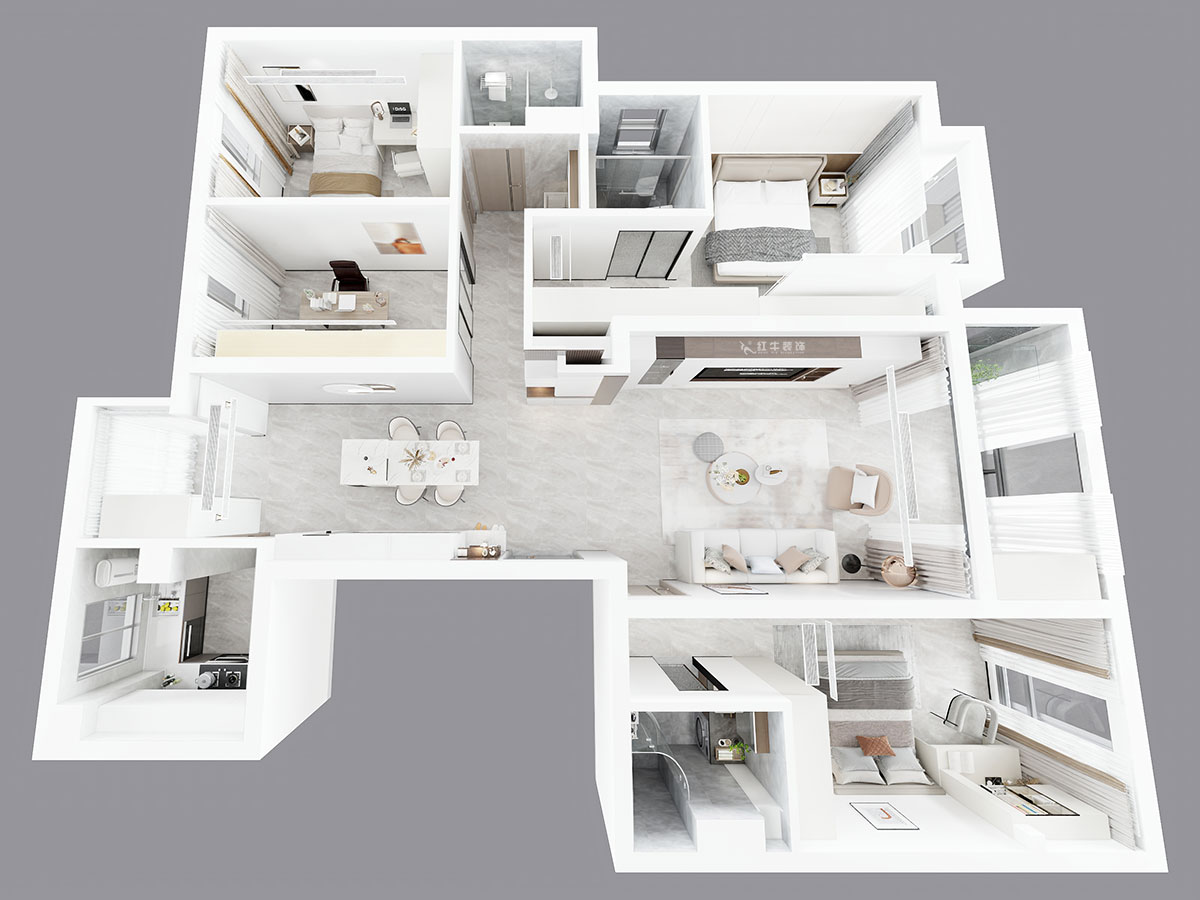 朱彥｜中海桃源里6-2-903-159㎡-現(xiàn)代簡(jiǎn)約風(fēng)格｜4室2廳3衛(wèi)｜新房裝修｜定制家｜全包21萬(wàn)｜00_04鳥瞰圖