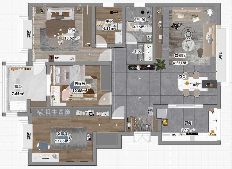 吳波|楓丹白露8-3-402-140㎡-現(xiàn)代風(fēng)格|3室2廳2衛(wèi)|新房裝修|定制家|全包18萬|00_04平面彩圖