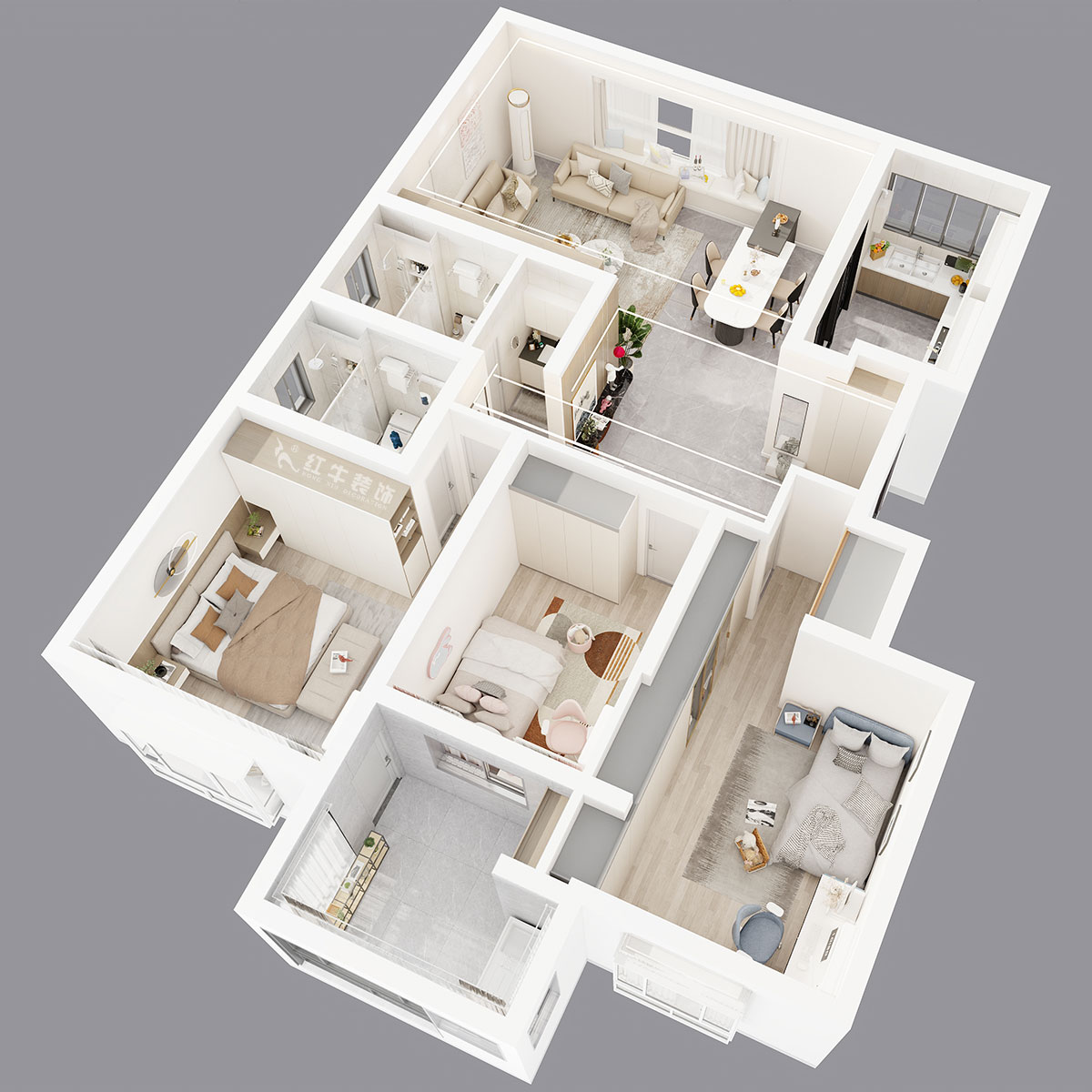 吳波|楓丹白露8-3-402-140㎡-現(xiàn)代風(fēng)格|3室2廳2衛(wèi)|新房裝修|定制家|全包18萬|00_05鳥瞰圖