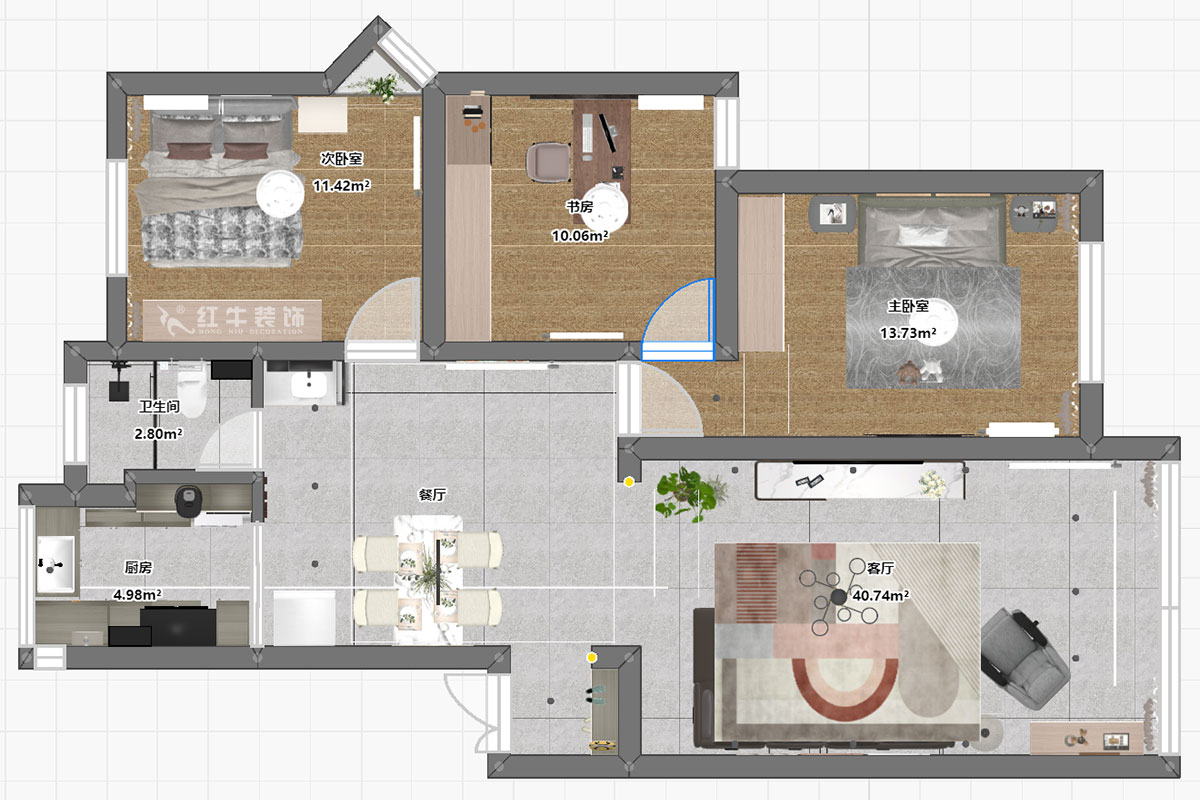 陸利民|金城花園2-201-98㎡-現(xiàn)代風(fēng)格|3室2廳1衛(wèi)|舊房裝修|定制家|全包13