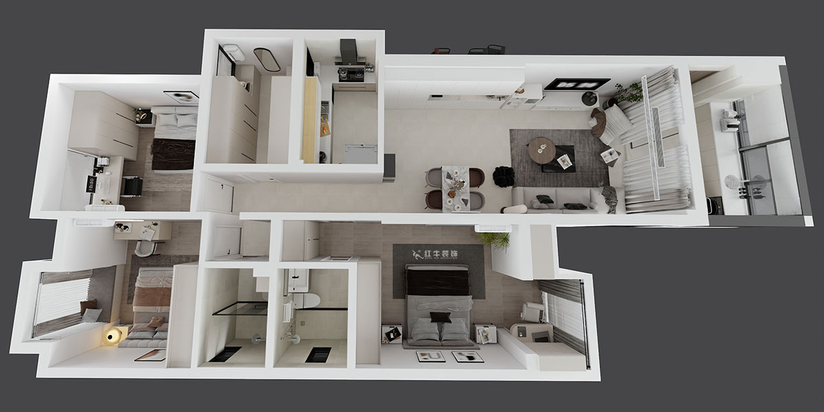 蔣?。袞|花園39-210-140㎡-現(xiàn)代簡約風(fēng)格｜4室2廳2衛(wèi)｜新房裝修｜定制家｜全包17萬｜00_04鳥瞰圖