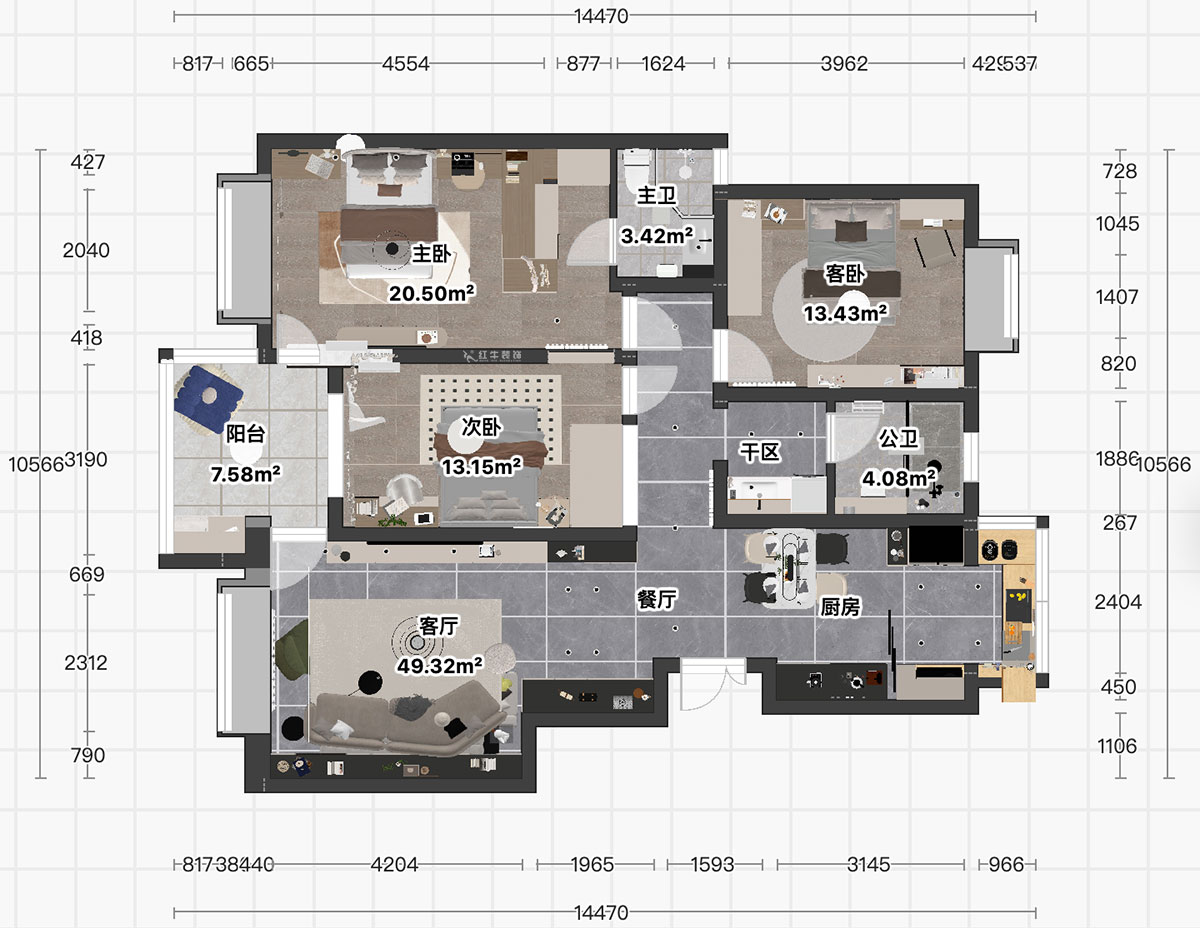 顧娟｜楓丹白露白鷺新寓6-1002-903-138㎡-現(xiàn)代簡(jiǎn)約風(fēng)格｜3室2廳2衛(wèi)｜舊房裝修｜定制家｜全包19萬｜00_04平面彩圖