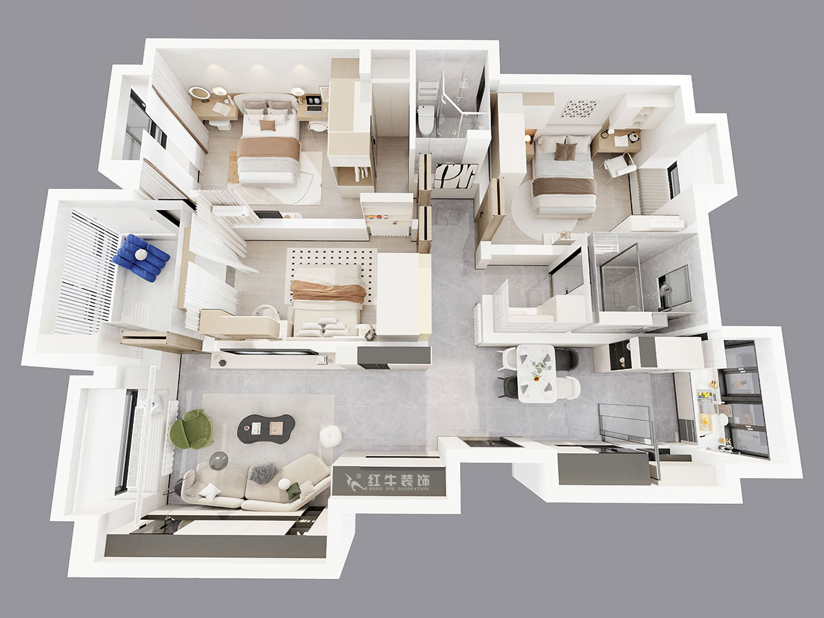 顧娟｜楓丹白露白鷺新寓6-1002-903-138㎡-現(xiàn)代簡(jiǎn)約風(fēng)格｜3室2廳2衛(wèi)｜舊房裝修｜定制家｜全包19萬｜00_05鳥瞰圖