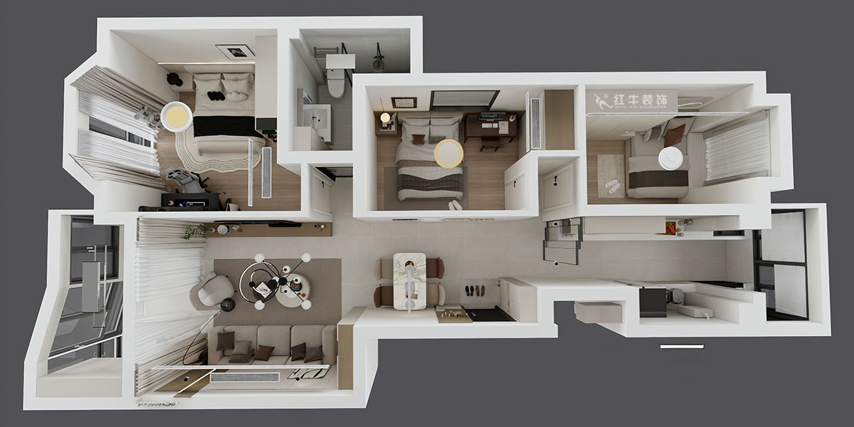 朱明琪｜怡馨花園1-2-202-98㎡-現(xiàn)代簡(jiǎn)約風(fēng)格｜3室2廳1衛(wèi)｜老房裝修｜定制家｜全包15萬(wàn)｜00_04鳥瞰圖