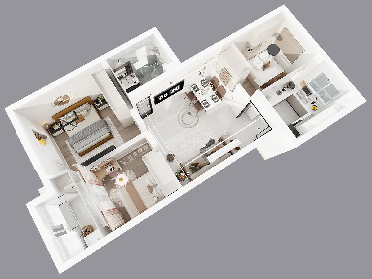 吳波｜鳳悅北園3-1-1306-87㎡-現(xiàn)代簡約風(fēng)格｜3室2廳1衛(wèi)｜舊房裝修｜定制家｜全包12萬｜00_05鳥瞰圖