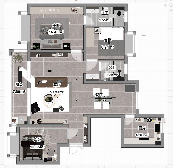 朱彥｜鐘山峰景5-1102-128㎡-現(xiàn)代簡(jiǎn)約風(fēng)格｜3室2廳2衛(wèi)｜精裝修改造｜定制家｜全包14萬｜00_03平圖彩圖