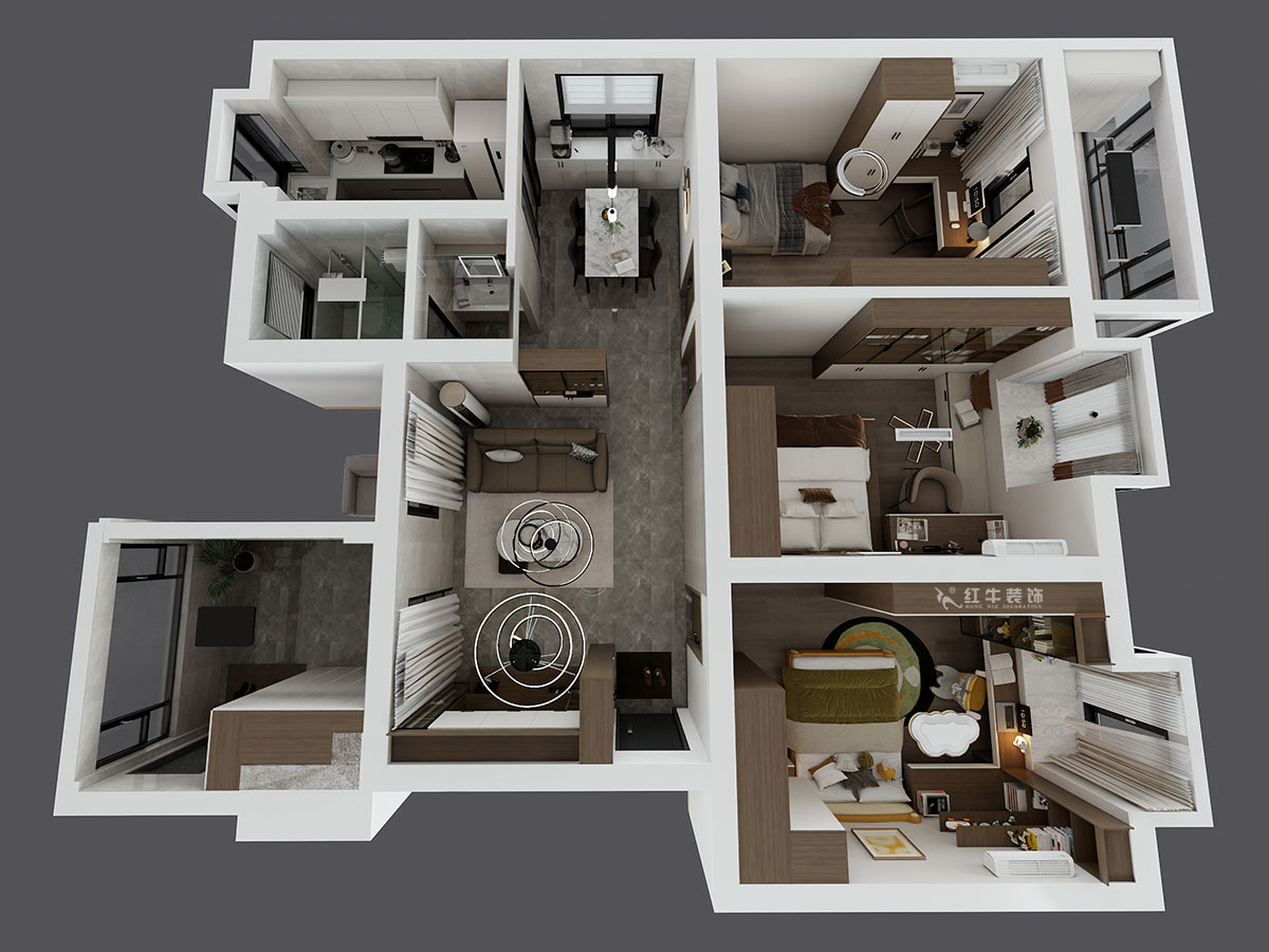 劉小勇｜二十八所62-401-100㎡-現(xiàn)代簡約風格｜3室2廳1衛(wèi)｜老房裝修｜定制家｜全包14萬｜00_04鳥瞰圖