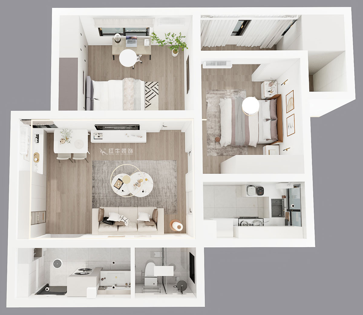 朱彥｜建康花苑4-505-89㎡-現(xiàn)代簡(jiǎn)約風(fēng)格｜2室2廳1衛(wèi)｜老房改造｜定制家｜全包12萬(wàn)｜00_04鳥(niǎo)瞰圖