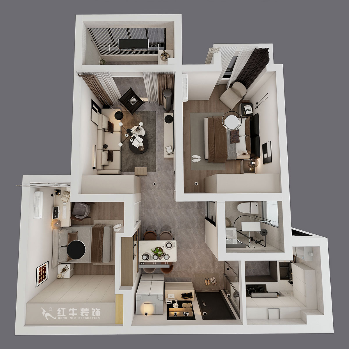 仇美蓉｜御道嘉庭8-1-702-78㎡-簡約風(fēng)格｜2室2廳1衛(wèi)｜新房裝修｜定制家｜全包10萬｜00_04鳥瞰圖