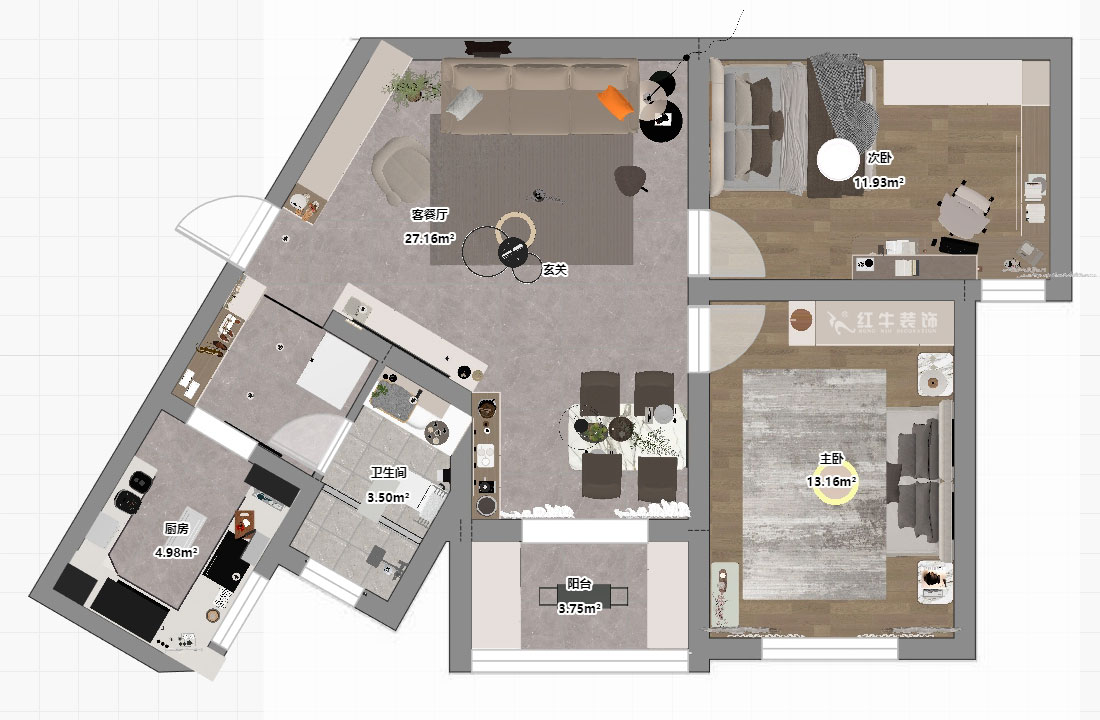 蔣琛｜龍江小區(qū)陽光廣場5-2002-90㎡-現(xiàn)代簡約風(fēng)格｜2室2廳1衛(wèi)｜二手房裝修｜定制家｜全包12萬｜00_03平面彩圖