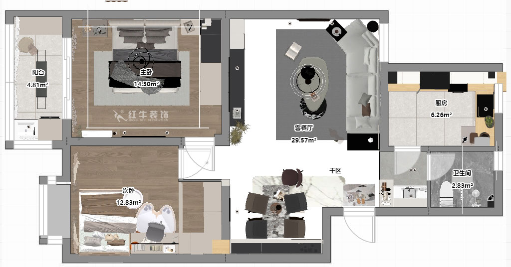 賈庭｜祥和家園6-502-85㎡-新中式風(fēng)格｜2室2廳1衛(wèi)｜老房裝修｜定制家｜全包12萬｜00_03平面彩圖