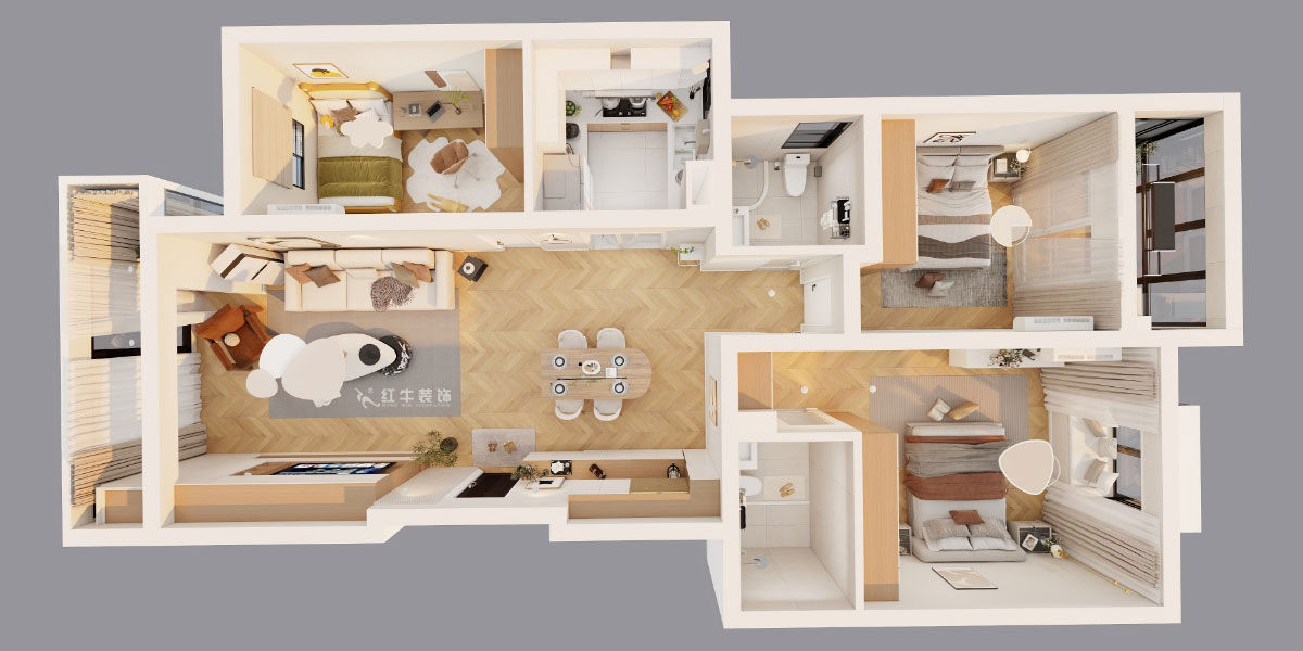 吳波｜仁恒翠竹園28-2-303-117㎡-現(xiàn)代簡(jiǎn)約風(fēng)格｜3室2廳2衛(wèi)｜舊房裝修｜定制家｜全包13萬(wàn)｜00_04鳥(niǎo)瞰圖