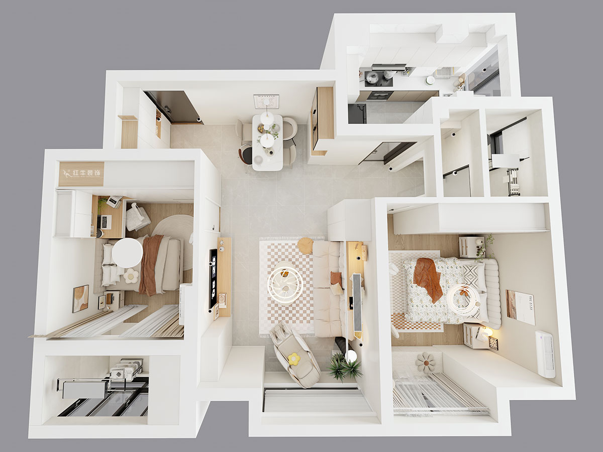 蔣琛｜紫金南苑21-1-202-82㎡-簡約奶油風(fēng)格｜2室1廳1衛(wèi)｜二手房裝修｜婚房裝修｜定制家｜全包11