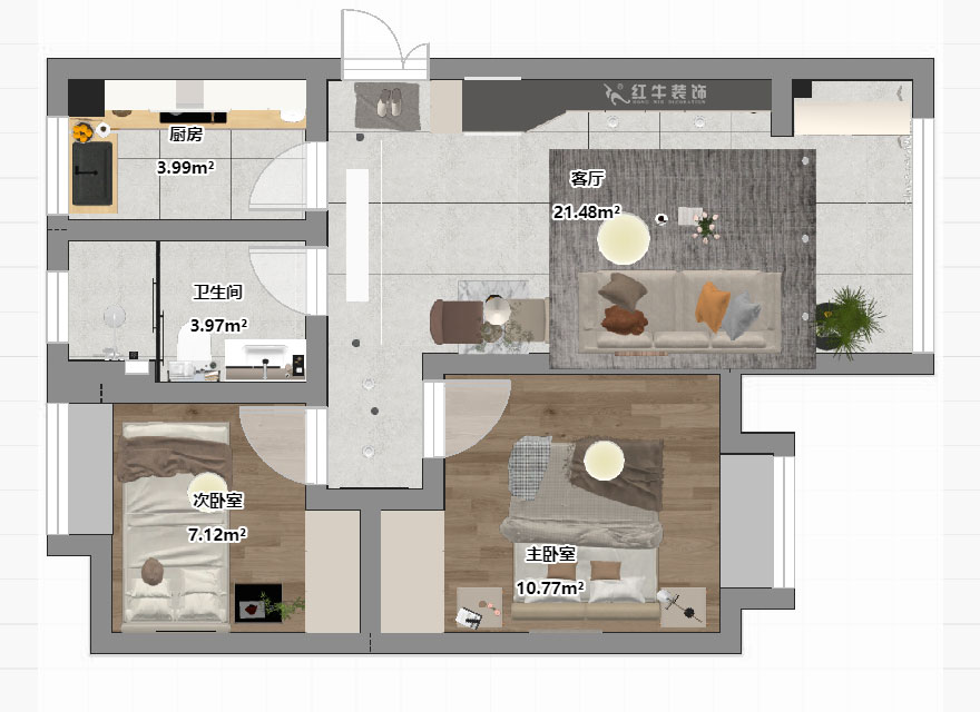 劉曉芳｜棠祥南苑1-1804-70㎡-現(xiàn)代風格｜2室2廳1衛(wèi)｜新房裝修｜定制家｜全包10