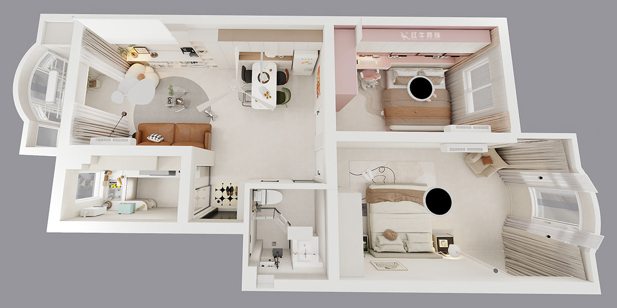 朱明琪｜紫薇花園2-302-72㎡-現(xiàn)代風格｜2室2廳1衛(wèi)｜老房裝修｜定制家｜全包12萬｜00_04鳥瞰圖