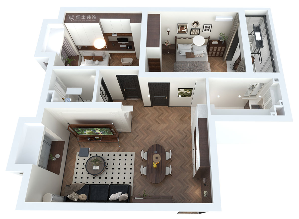 蔣琛｜百家湖西花園倫敦城23-801-75㎡-復(fù)古風(fēng)｜2室1廳1衛(wèi)｜二手房裝修｜定制家｜全包12萬(wàn)｜00_04鳥(niǎo)瞰圖