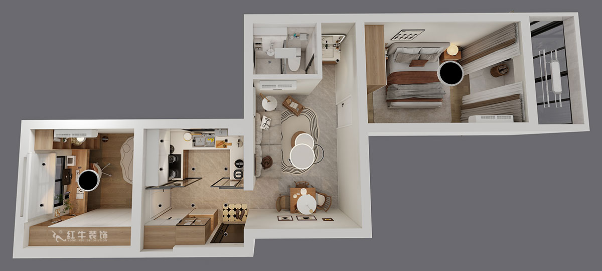 朱明琪｜安德里230號3-501-60㎡-輕法式原木風(fēng)｜2室1廳1衛(wèi)｜老房裝修｜定制家｜全包9萬｜00_04鳥瞰圖