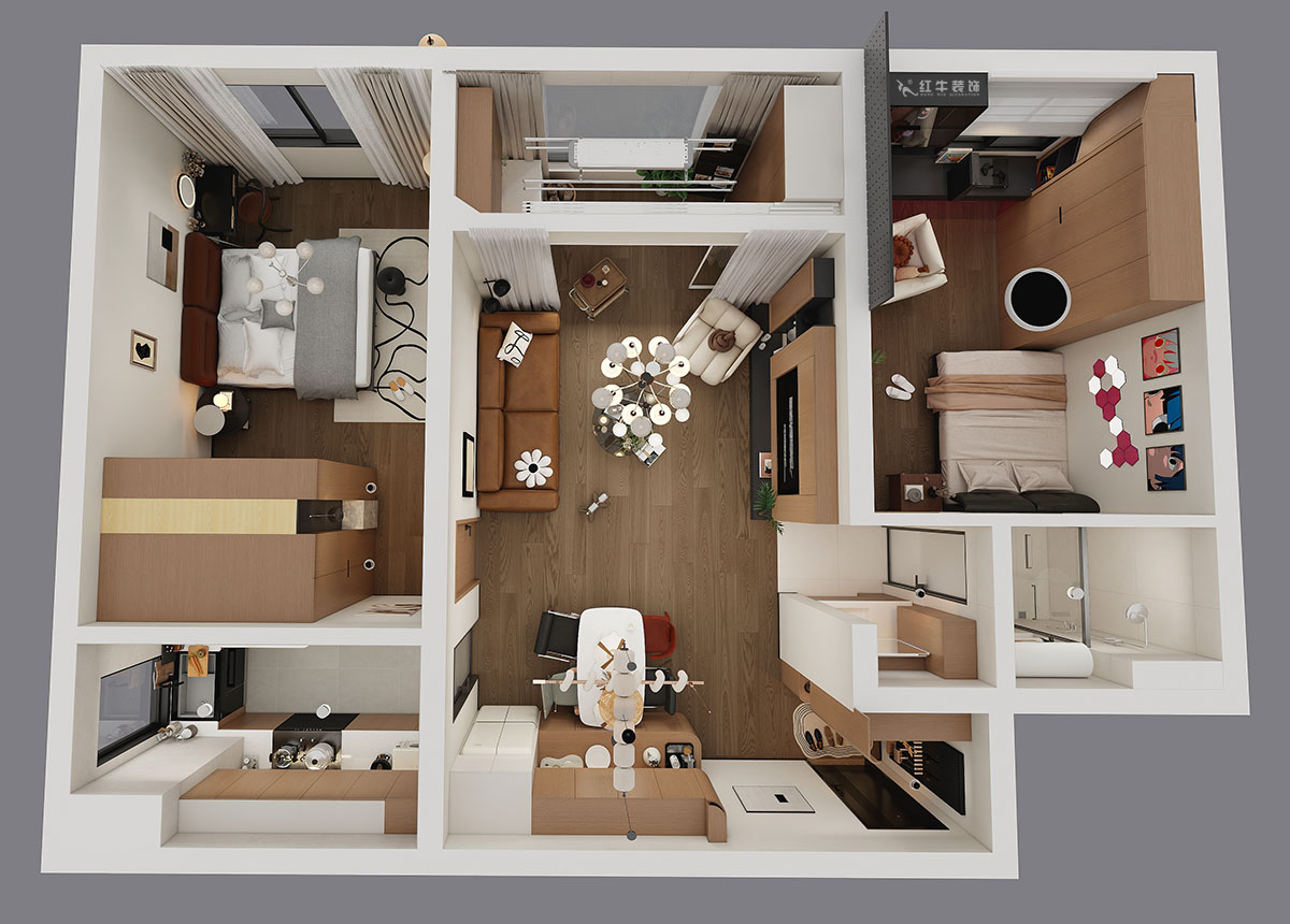 朱明琪｜朗詩國際街區(qū)中園6-1-602-100㎡-現代原木風格｜2室1廳1衛(wèi)｜老房裝修｜定制家｜全包11萬｜00_04鳥瞰圖