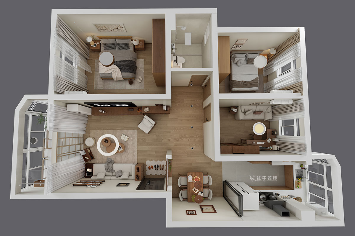 朱明琪｜月牙湖花園3-1-402-89㎡-原木風(fēng)格｜3室2廳1衛(wèi)｜老房翻新｜定制家｜全包13萬(wàn)｜00_04鳥瞰圖