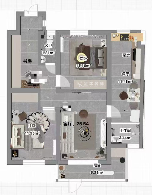 孟憲濤｜中央路286號(hào)101室-93㎡-現(xiàn)代簡約風(fēng)格｜3室2廳1衛(wèi)｜老房裝修｜定制家｜全包14