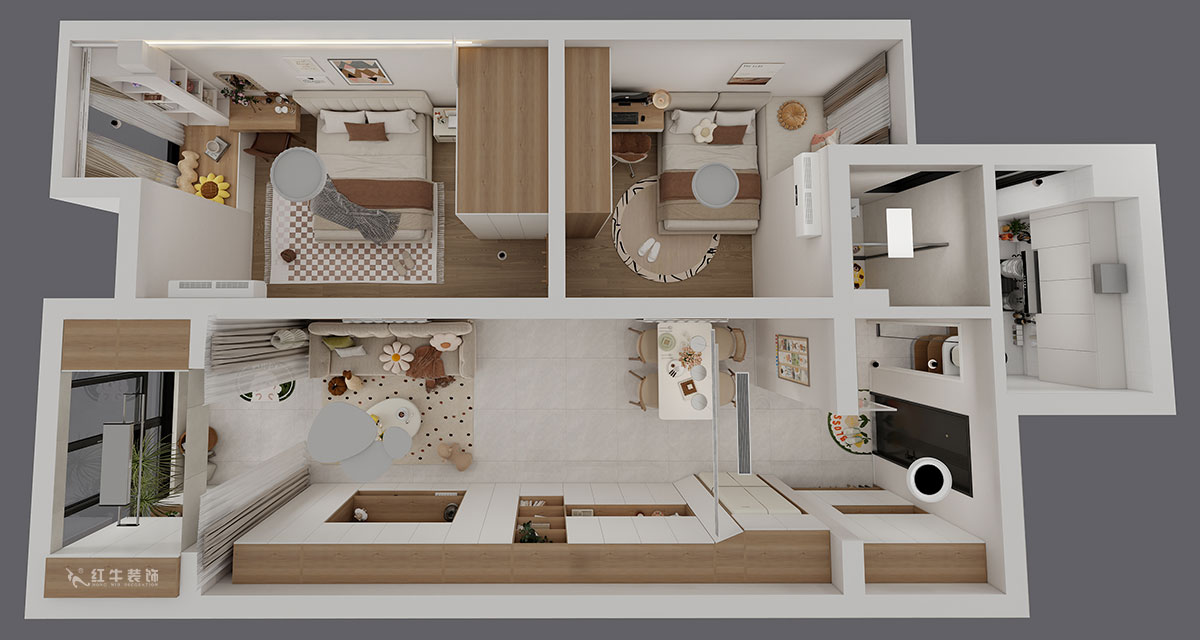 魏明花｜紫楊佳園16-1102-85㎡-現(xiàn)代風格｜2室1廳1衛(wèi)｜二手房裝修｜定制家｜全包10萬｜00_04鳥瞰圖