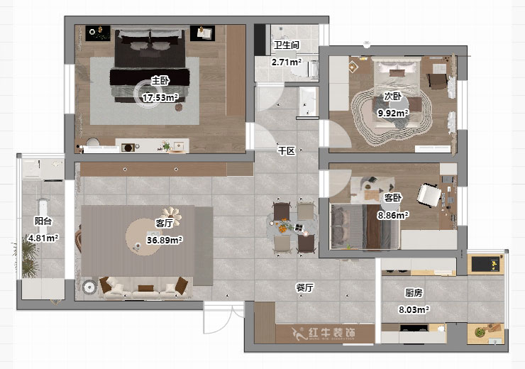 顧娟｜月牙湖花園17-202-107㎡-現(xiàn)代簡約風(fēng)格｜3室2廳1衛(wèi)｜舊房裝修｜定制家｜全包14