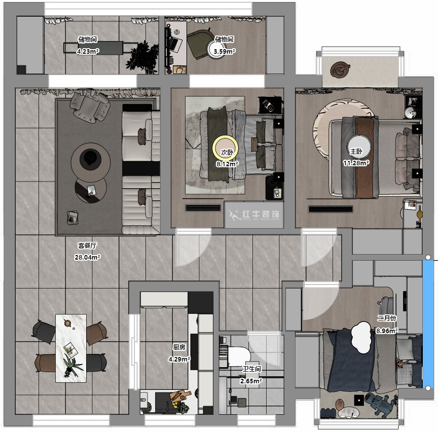 賈庭｜金沙璟園4-2104-100㎡-新中式風格｜3室2廳1廚1衛(wèi)｜毛坯裝修｜定制家｜全包13