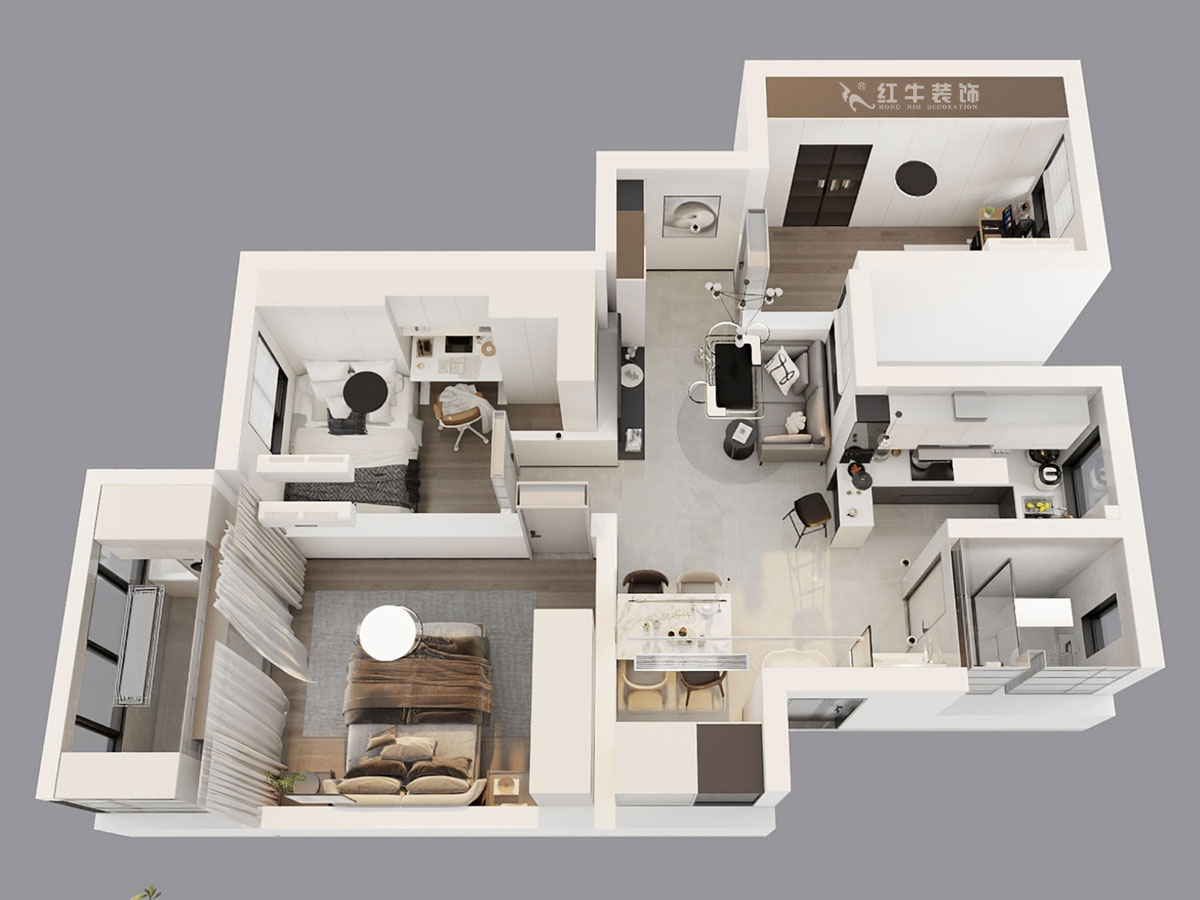 朱彥｜龍?jiān)沸略⑺拇?-22-302-75㎡-現(xiàn)代簡(jiǎn)約風(fēng)格｜2室2廳1衛(wèi)｜老房改造｜定制家｜全包10萬(wàn)｜00_04鳥瞰圖