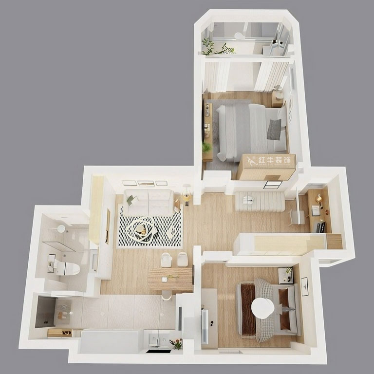 顧娟｜鎖金二村21-1105-77㎡-現(xiàn)代風(fēng)格｜2室2廳1衛(wèi)｜舊房裝修｜定制家｜全包11萬(wàn)｜00_05鳥(niǎo)瞰圖