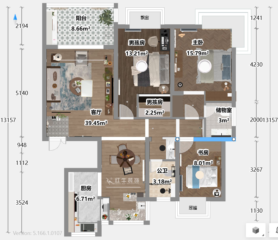 魏利利｜澳麗嘉園6-1004-128㎡-現(xiàn)代中古風(fēng)｜3室2廳2衛(wèi)｜老房改造｜定制家｜全包17萬｜00_03平面彩圖