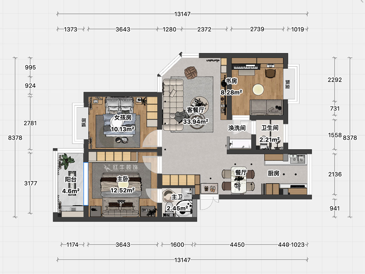 顧娟｜春天家園11-37-402-90㎡-現(xiàn)代簡(jiǎn)約風(fēng)格｜3室2廳2衛(wèi)｜舊房裝修｜定制家｜全包12萬｜00_04平面彩圖