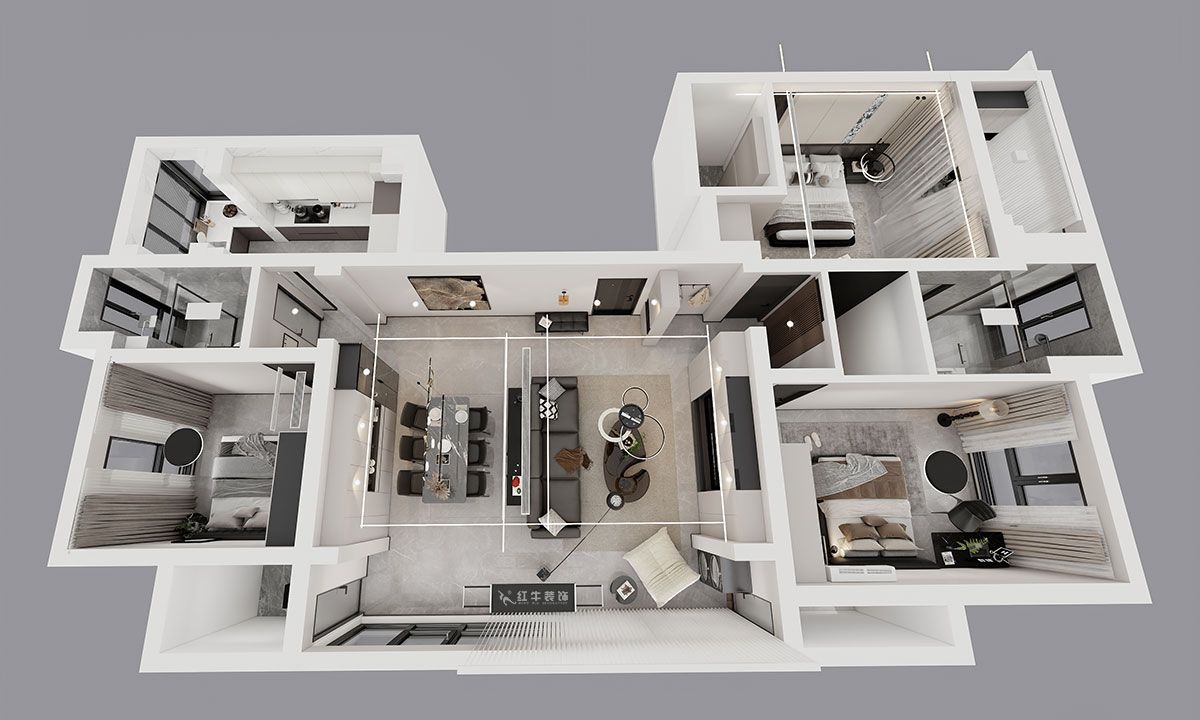劉小勇｜翠屏誠(chéng)園北區(qū)5-702-138㎡-現(xiàn)代黑白灰風(fēng)格｜3室2廳2衛(wèi)｜老房裝修｜定制家｜全包19萬(wàn)｜00_04鳥(niǎo)瞰圖