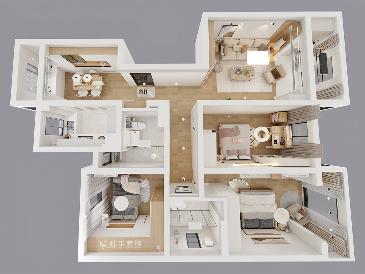 朱彥｜凱悅天琴2-3-1106-140㎡-現(xiàn)代簡(jiǎn)約風(fēng)格｜3室2廳2衛(wèi)｜老房改造｜定制家｜全包18萬(wàn)｜00_04鳥(niǎo)瞰圖