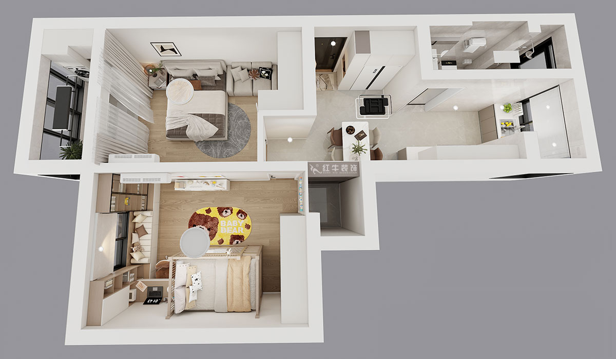 魏明花｜公教一村16-603-68㎡-現(xiàn)代簡(jiǎn)約風(fēng)格｜2室1廳1衛(wèi)｜二手房裝修｜定制家｜全包9萬(wàn)｜00_04鳥(niǎo)瞰圖