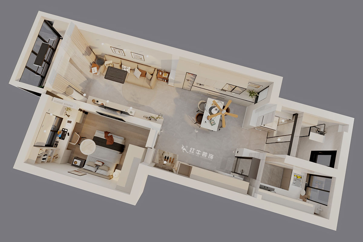 魏明花｜衛(wèi)橋新村17-502-70㎡-現(xiàn)代簡(jiǎn)約風(fēng)格｜1室2廳1衛(wèi)｜二手房裝修｜定制家｜全包9萬｜00_04鳥瞰圖