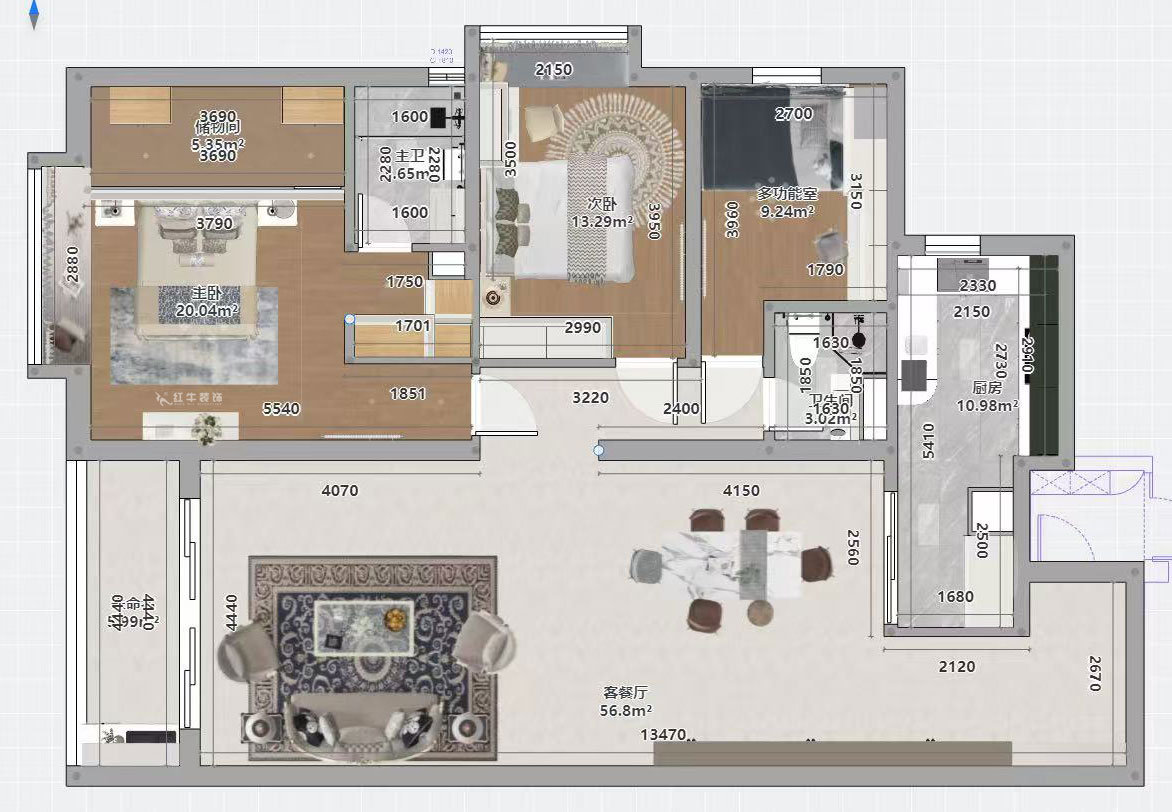 蔣?。┞∶?-1907-160㎡-法式風(fēng)格｜3室2廳2衛(wèi)｜舊房裝修｜定制家｜全包22萬｜00_03平面彩圖