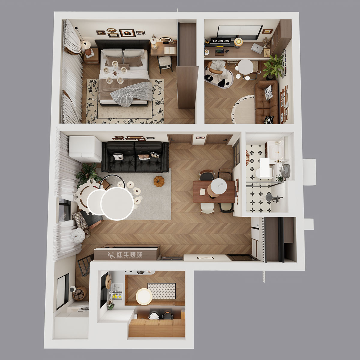 朱明琪｜朗詩(shī)國(guó)際街區(qū)(中園)6-401-100㎡-中古風(fēng)｜2室2廳1衛(wèi)｜老房裝修｜定制家｜全包10萬(wàn)｜00_04鳥(niǎo)瞰圖