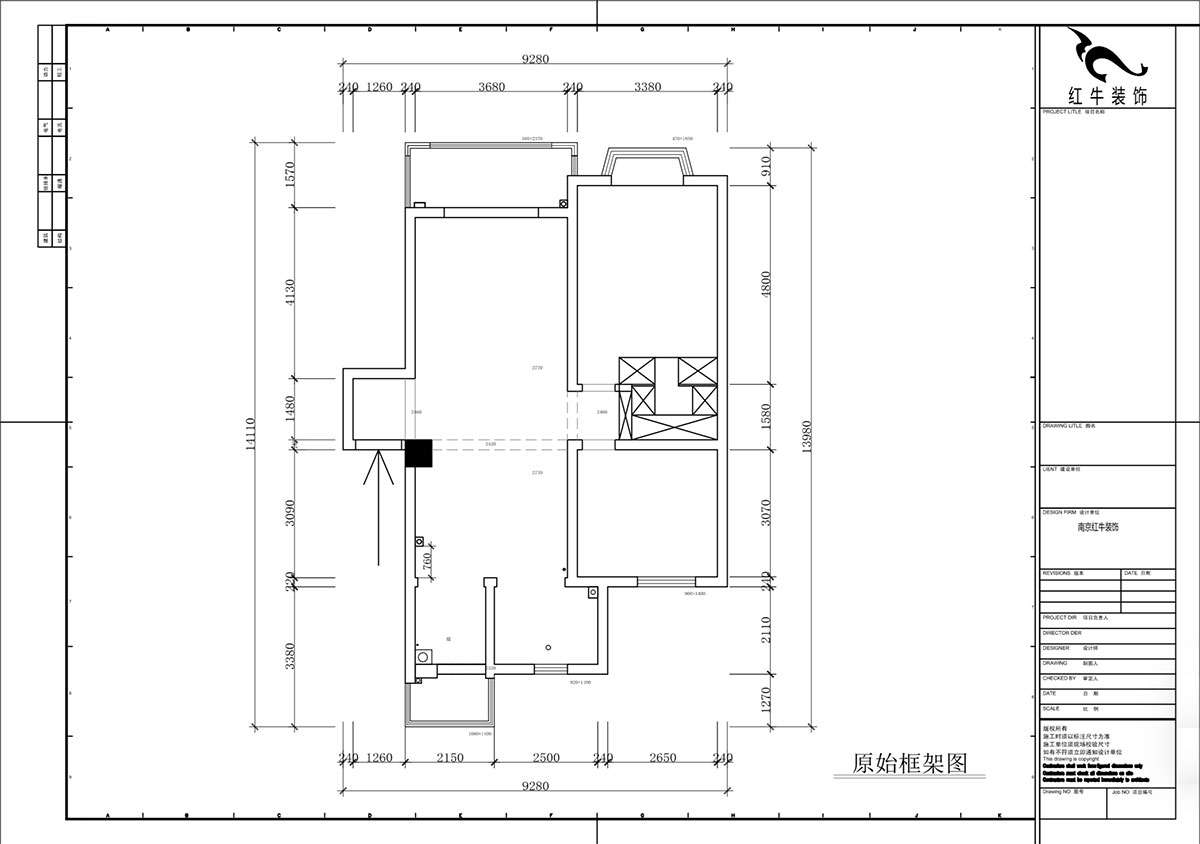 蔣?。汩坷?-2-902-100㎡-現(xiàn)代簡約風(fēng)格｜2室2廳1衛(wèi)｜老房裝修｜定制家｜全包14萬｜00_01原始框架圖