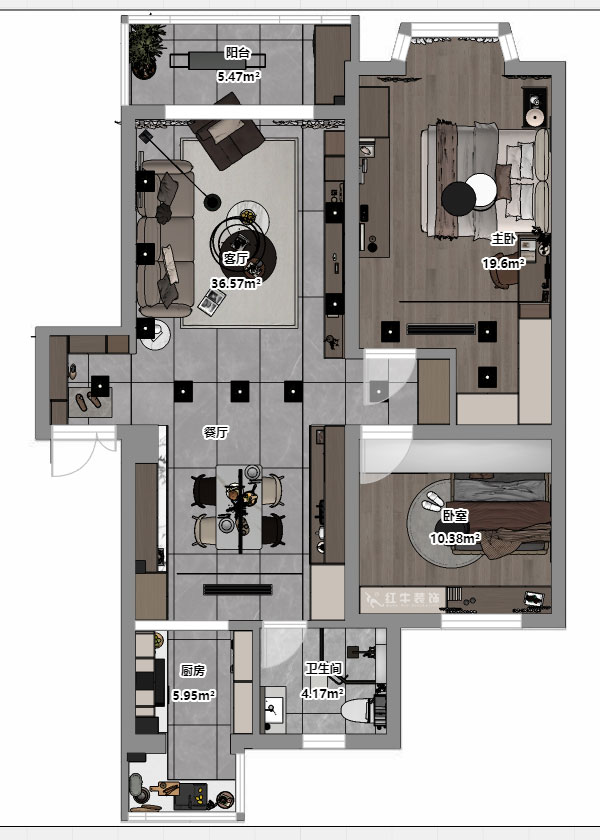 蔣?。汩坷?-2-902-100㎡-現(xiàn)代簡約風(fēng)格｜2室2廳1衛(wèi)｜老房裝修｜定制家｜全包14萬｜00_03平面彩圖