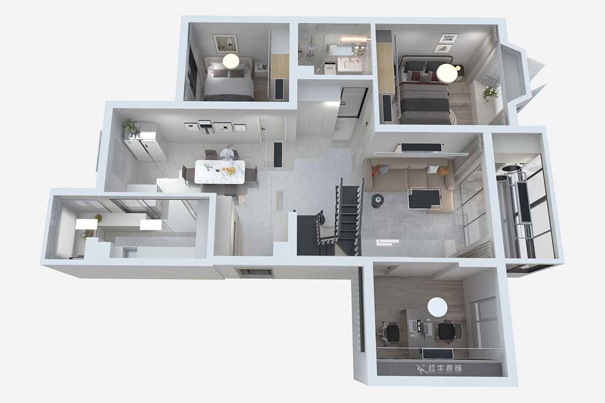 蔣?。汩坷?-3-1101-260㎡-現(xiàn)代簡約風(fēng)格｜4室3廳2衛(wèi)｜老房裝修｜定制家｜全包29萬｜00_05鳥瞰圖
