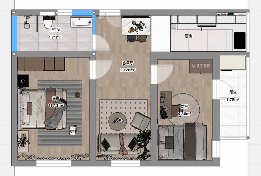 劉曉芳｜青云巷20號(hào)201-57㎡-現(xiàn)代風(fēng)格｜2室2廳1衛(wèi)｜老房裝修｜定制家｜全包8