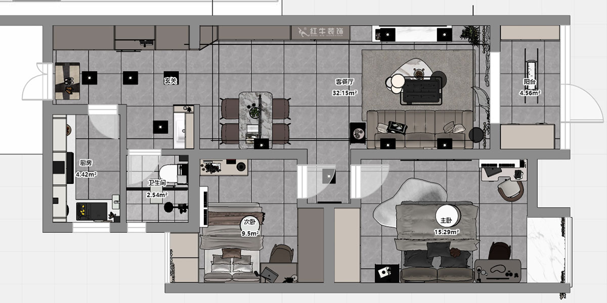 孟憲濤｜紫楊佳園11-108-85㎡-簡(jiǎn)約風(fēng)格｜2室2廳1衛(wèi)｜老房裝修｜定制家｜全包12萬(wàn)｜00_03平面彩圖