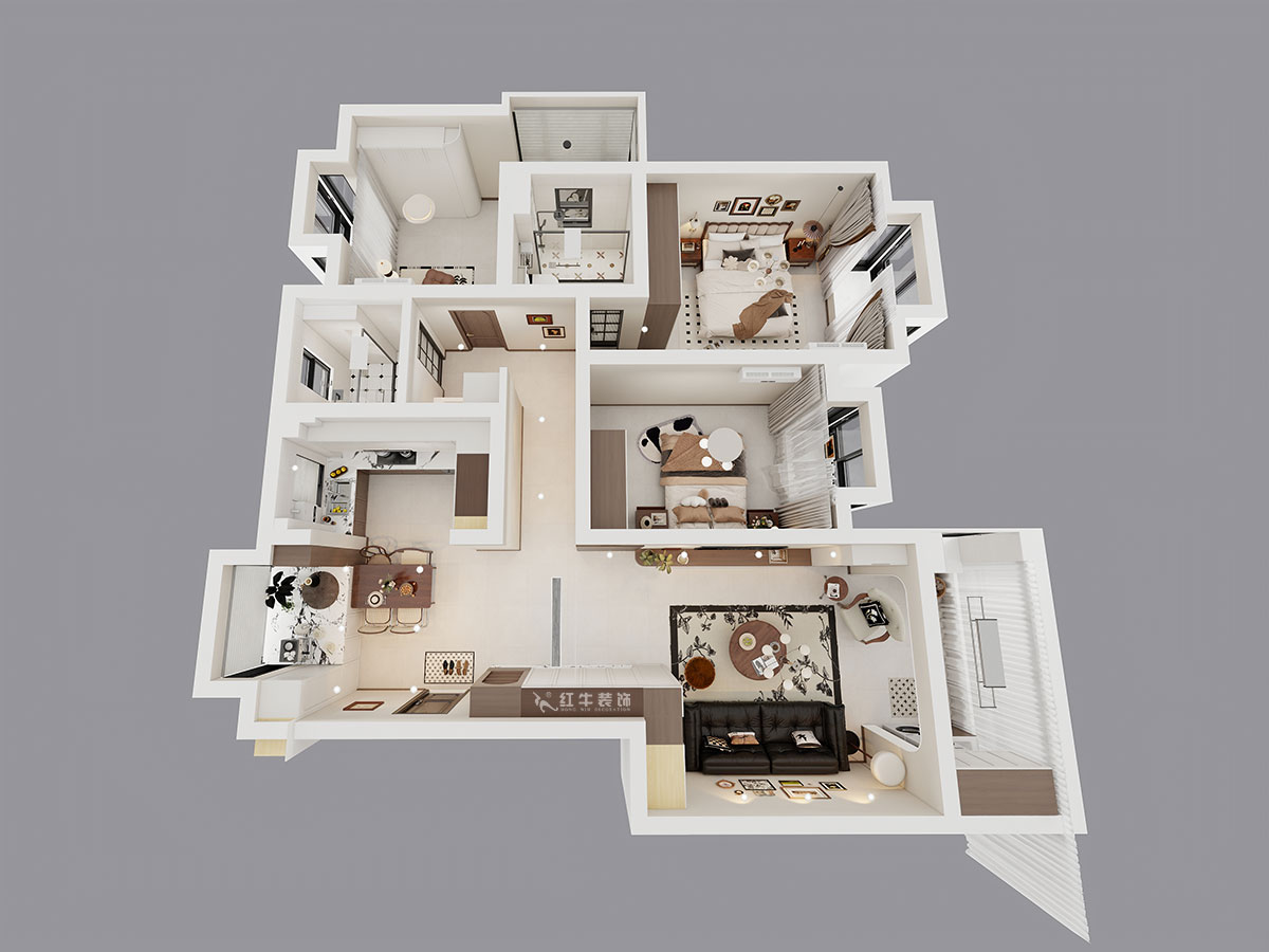 顧娟｜挪威森林13-501-125㎡-中古風(fēng)｜3室2廳2衛(wèi)｜舊房裝修｜定制家｜全包17萬(wàn)｜00_05鳥瞰圖