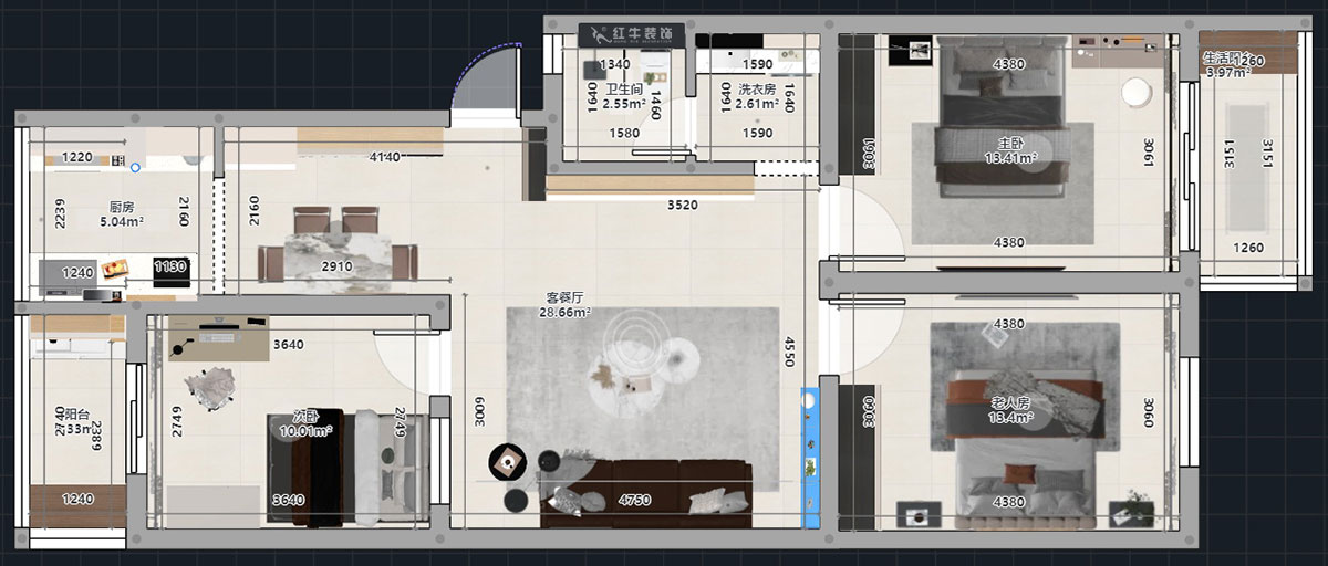 蔣?。鹬刍▓@4-3-806-100㎡-現(xiàn)代簡約風(fēng)格｜3室2廳1衛(wèi)｜老房裝修｜定制家｜全包12萬｜00_03平面彩圖