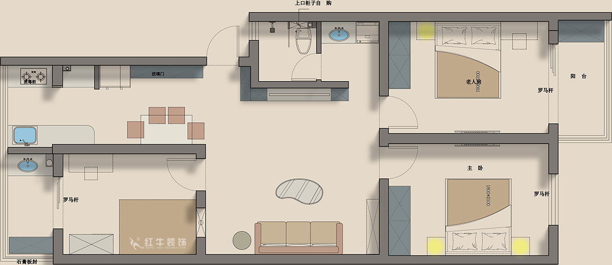 蔣?。鹬刍▓@4-3-806-100㎡-現(xiàn)代簡約風(fēng)格｜3室2廳1衛(wèi)｜老房裝修｜定制家｜全包12萬｜00_04平面彩圖