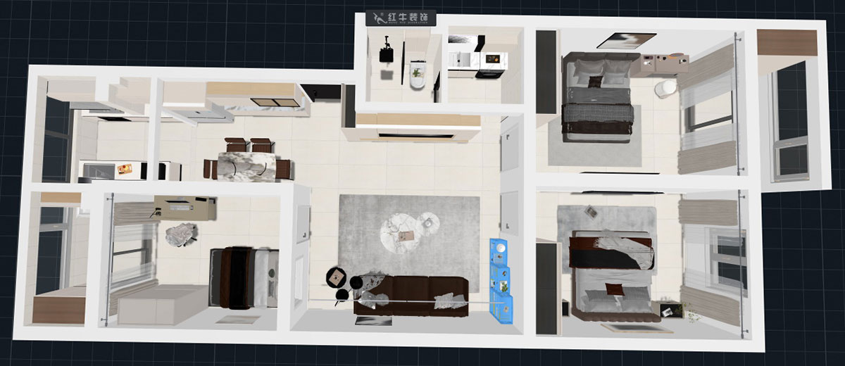 蔣?。鹬刍▓@4-3-806-100㎡-現(xiàn)代簡約風(fēng)格｜3室2廳1衛(wèi)｜老房裝修｜定制家｜全包12萬｜00_05鳥瞰圖