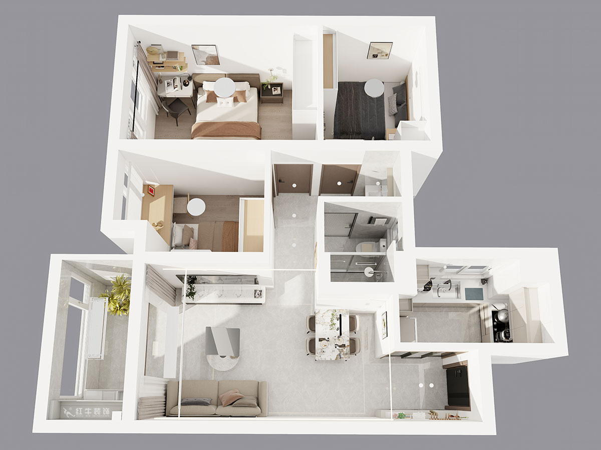 孟憲濤｜江城苑6-2-1704-88㎡-簡(jiǎn)約風(fēng)格｜3室2廳1衛(wèi)｜新房裝修｜定制家｜全包12萬｜00_04鳥瞰圖