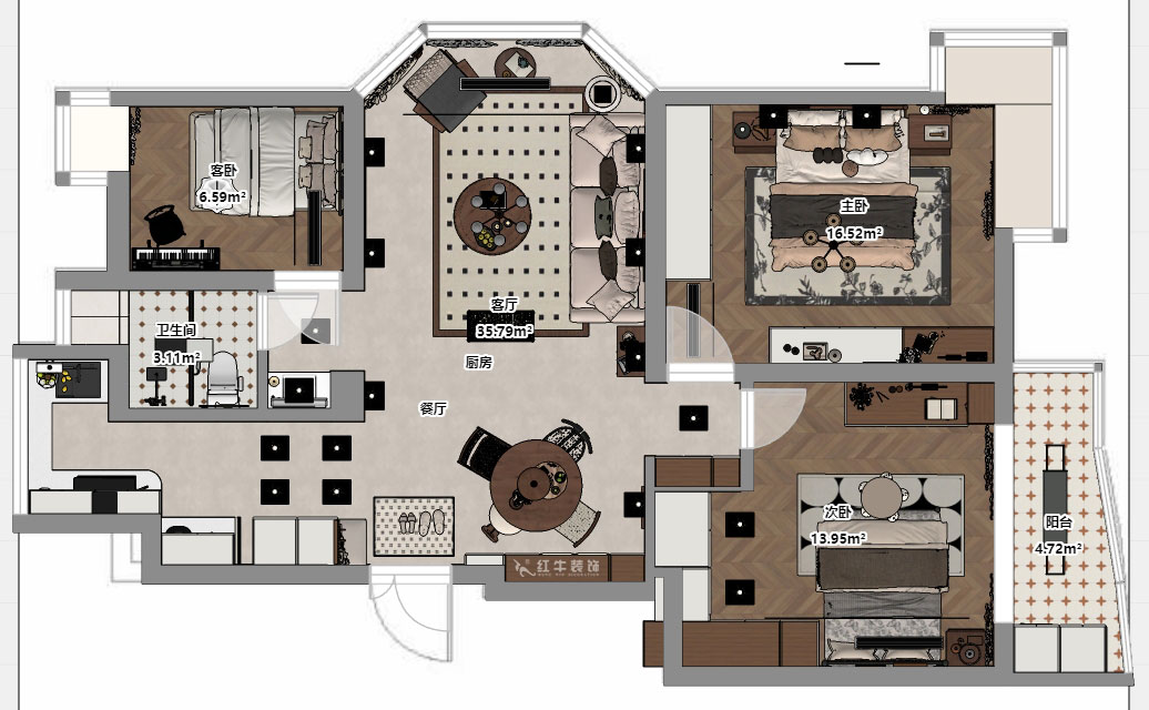 顧娟｜大地豪庭2幢301室-95㎡-中古風(fēng)｜3室2廳1衛(wèi)｜舊房裝修｜定制家｜全包12