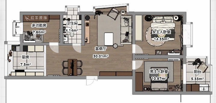 劉小勇｜東城水岸6-1301-105㎡-現(xiàn)代風(fēng)格｜3室2廳1衛(wèi)｜老房裝修｜定制家｜全包11